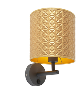 Nastenne lampy Vintage nástenné svietidlo tmavosivé so zlatým trojuholníkovým tienidlom - matné