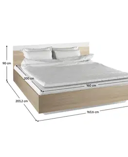 Postele Manželská posteľ, dub sonoma/biela, 160x200, GABRIELA