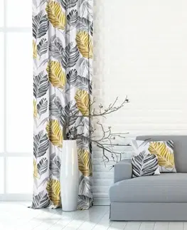 Závesy Dekoratívna alebo textilná záclona, OXY Listy Dorea, sivo-žltá, 150 cm 150 cm