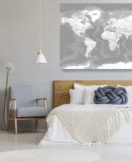 Obrazy na korku Obraz na korku štýlová čiernobiela mapa sveta