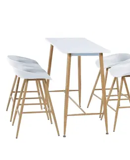 Jedálenské stoly Barový stôl, biela/buk, 110x50 cm, DORTON