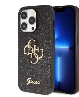 Puzdrá na mobilné telefóny Zadný Kryt Guess PU Fixed Glitter 4G Metal Logo pre iPhone 15 Pro Max, čierna 57983116636