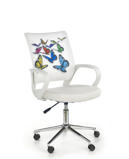 Kancelárske stoličky HALMAR Ibis detská stolička na kolieskach s podrúčkami biela / vzor motýle