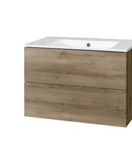 Kúpeľňový nábytok MEREO - Aira, kúpeľňová skrinka s keramickým umývadlom 81 cm, dub Halifax CN741