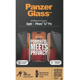Ochranné fólie pre mobilné telefóny Ochranné sklo PanzerGlass UWF Privacy s aplikátorom pre Apple iPhone 15 Pro, čierna P2810