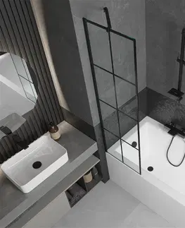 Sprchové dvere MEXEN/S - Cubik obdĺžniková vaňa 160 x 70 cm s panelom + vaňová zástena 50 cm, čierna vzor 550316070X9505007077