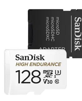 Pamäťové karty SanDisk Micro SDXC High Endurance 128GB + SD adaptér, UHS-I U3 V30, Class 10 - rýchlosť 100/40 MB/s (SDSQQNR-128G-GN6IA)