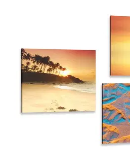 Zostavy obrazov Set obrazov more a pláž v zaujímavých farbách