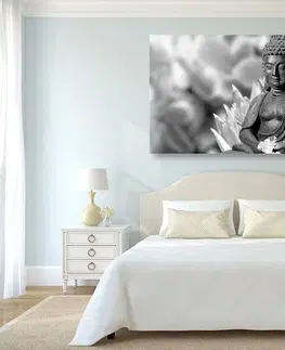 Čiernobiele obrazy Obraz pokojný Budha v čiernobielom prevedení