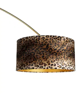 Oblúkové lampy Oblúková lampa mosadz s bielou látkou tienidlo leopard 50 cm - XXL