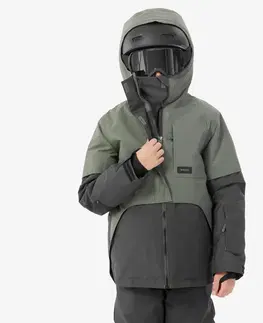bundy a vesty Chlapčenská snowboardová bunda SNB 500 dlhá a veľmi odolná kaki