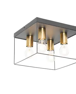 Stropne svietidla Minimalistické stropné svietidlo čierne so zlatým 4-svetlým štvorcom - Kodi