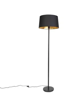 Stojace lampy Inteligentná stojaca lampa čierna s čiernym tienidlom 45 cm vrátane Wifi A60 - Simplo