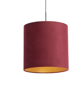 Zavesne lampy Závesná lampa s velúrovým odtieňom červená so zlatou 40 cm - Combi