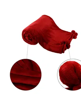 Deky TEMPO-KONDELA LUANG, plyšová deka s brmbolcami, bordová, 150x200 cm