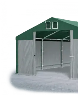 Záhrada Skladový stan 5x10x2,5m strecha PVC 560g/m2 boky PVC 500g/m2 konštrukcie ZIMA PLUS Šedá Zelená Zelená