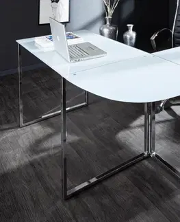 Pracovné stoly Písací stôl sklo Dekorhome Biela / strieborná