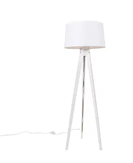 Stojace lampy Moderná stojaca lampa statív biela s ľanovým tienidlom biela 45 cm - Tripod Classic