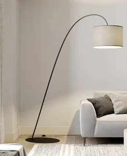 Stojacie lampy do obývačky Euluna Oblúková lampa Alice so sivým textilným tienidlom