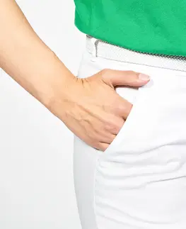 nohavice Dámske bavlnené golfové chino nohavice MW500 biele