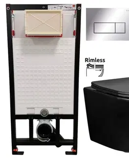 Záchody DEANTE Podstavný rám, pre závesné WC misy + SLIM tlačidlo chrom + WC REA CARLO MINI RIMFLESS ČERNÁ  + SEDADLO CST_WC01 051P CL1