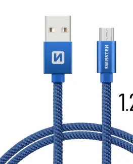 USB káble Dátový kábel Swissten textilný s Micro-USB konektorom a podporou rýchlonabíjania, modrý 71522208