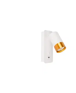 Svietidlá  Nástenné bodové svietidlo s USB nabíjačkou 1xGU10/35W/230V biela/zlatá 