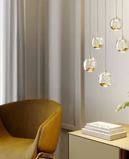 Závesné svietidlá Lucande LED závesná lampa Hayley, sklená, 5 svetiel, zlatá