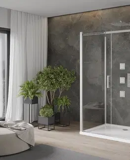 Vane MEXEN/S - OMEGA sprchovací kút 3-stenný 140x100, transparent, chróm + vanička vrátane sifónu 825-140-100-01-00-3s-4010