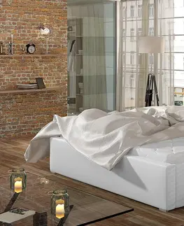 Postele NABBI Monzo 140 čalúnená manželská posteľ s roštom biela