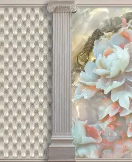 Tapety s imitáciou kože Tapeta luxusné kvety medzi stĺpmi