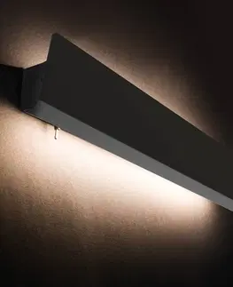 Nástenné svietidlá Euluna Nástenné svietidlo Wing, čierne, oceľ, vypínač, šírka 68 cm