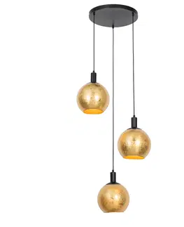 Zavesne lampy Dizajnové závesné svietidlo čierne so zlatým sklom 3-svetlo - Bert