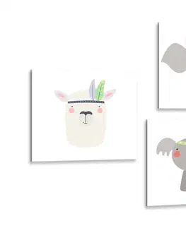 Zostavy obrazov Set obrazov roztomilé zvieratká s pierkom