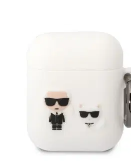Slúchadlá Karl Lagerfeld and Choupette silikónový obal pre Apple Airpods 1/2, biely
