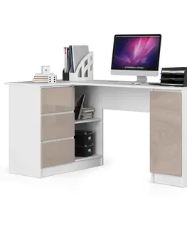 Písacie stoly Dizajnový písací stôl ROMAN155L, biely / capuccino lesk