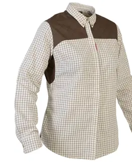 mikiny Dámska poľovnícka károvaná košeľa 500 z priedušnej bavlny béžová