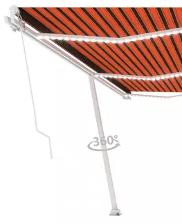 Záhradné markízy Ručne zaťahovacia markíza s LED svetlom 450x300 cm Dekorhome Hnedá / oranžová