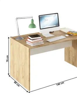 Písacie stoly PC stôl, dub artisan/biela, RIOMA TYP 11