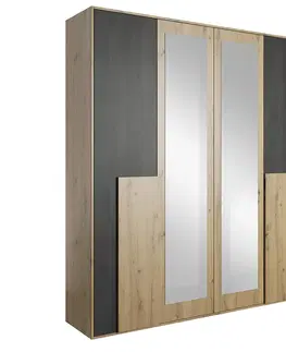 Šatníkové skrine Skriňa so zrkadlom 4D, dub artisan/čierna borovica nórska, BAFRA