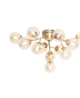 Stropne svietidla Moderné stropné svietidlo bronzové s jantárovým sklom 12 svetiel - Bianca