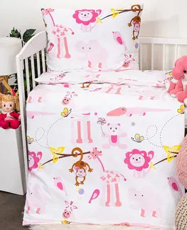 Obliečky Detské bavlnené obliečky Renforce Zoo ružová, 90 x 140 cm, 45 x 65 cm