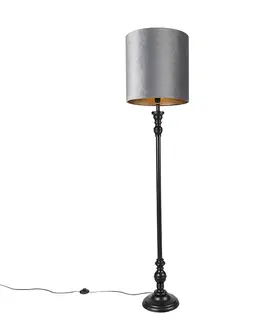 Stojace lampy Klasická stojaca lampa čierna so sivým tienidlom 40 cm - Classico