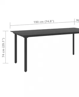 Záhradné stoly Záhradný jedálenský stôl čierna / sklo Dekorhome 190x90x74 cm