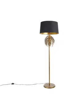 Stojace lampy Vintage stojaca lampa zlatá s bavlneným tienidlom čierna - Botanica