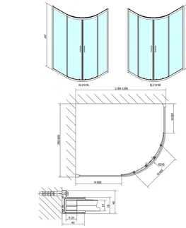 Sprchové dvere POLYSAN - EASY LINE štvrťkruhová sprchová zástena 1200x800, L/R, číre sklo EL2315