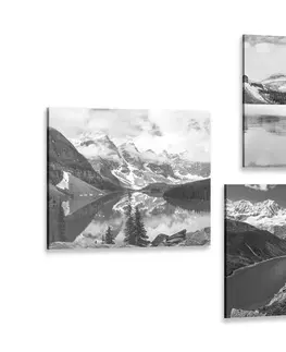 Zostavy obrazov Set obrazov očarujúce horské krajiny v čiernobielom prevedení