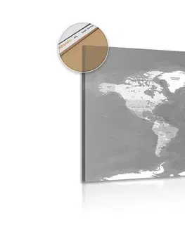 Obrazy na korku Obraz na korku štýlová vintage čiernobiela mapa sveta