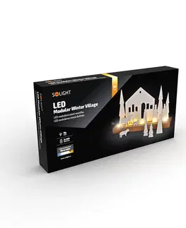 Vianočné dekorácie Solight LED zimná dedinka, modulárna, 14 prvkov, 10x LED, 2x AAA