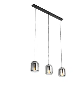 Zavesne lampy Dizajnové závesné svietidlo čierne s dymovým sklom 3-svetlé - Bliss